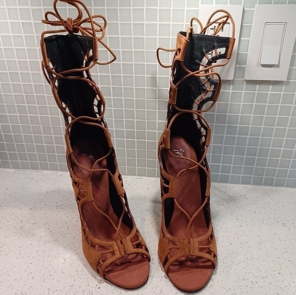 Giuseppe Zanotti lace up scalloped gladiator suede boots sandals heels - Picture 4 of 12